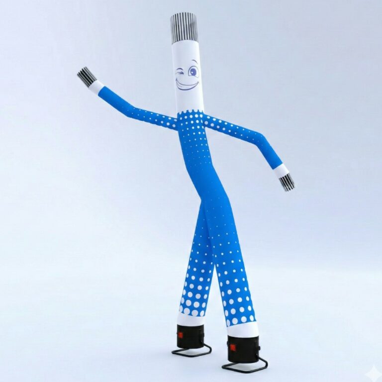 Sky Dancer, une publicité à deux jambes – une grande danseuse gonflable avec impression (publicité extérieure dynamique)