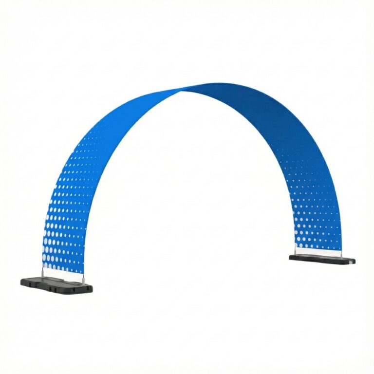 Portail Quick Arch avec une structure modulaire en tubes d'aluminium et des dimensions ajustables.